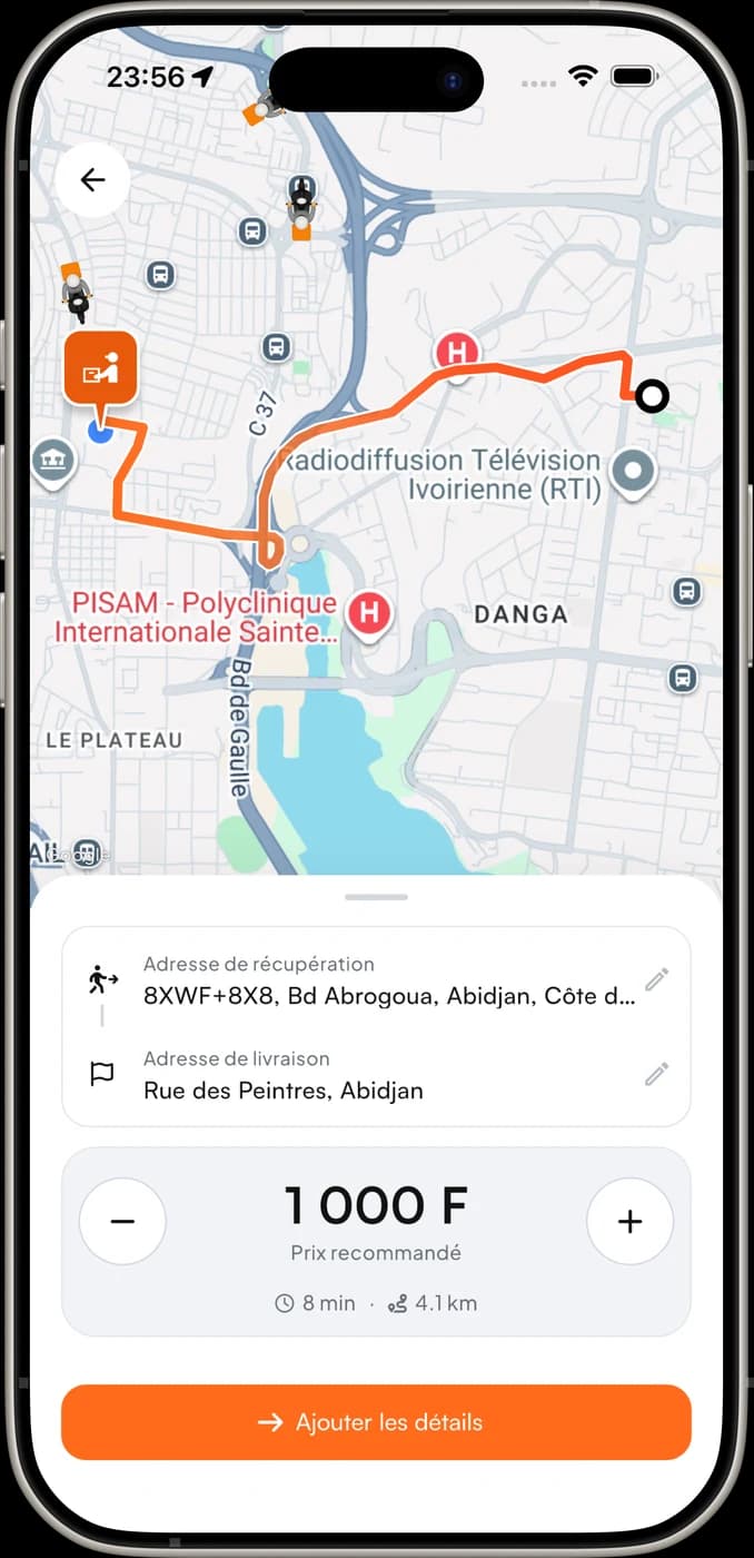 Écran de création d’une course dans l’application Goplus