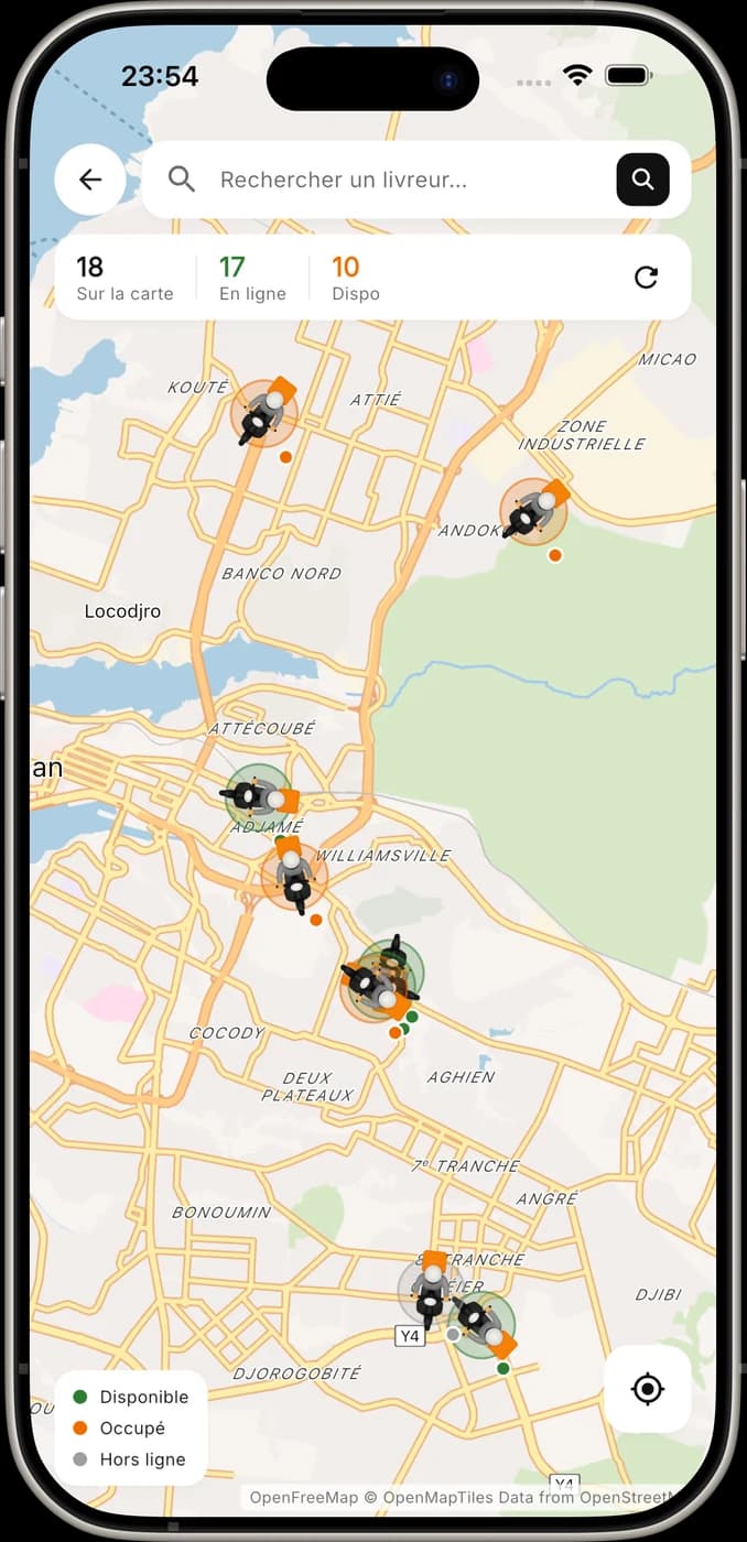 Suivi en direct des livreurs d’une entreprise sur la carte