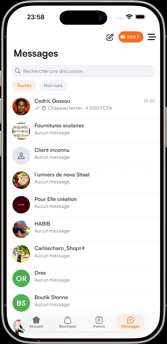 Liste des discussions de l’application Goplus