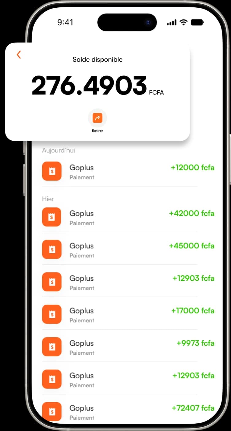 Portefeuille Goplus et historique des paiements